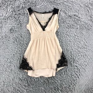 Studio Y Blouse Womens Small Vneck Lace Trim Cinch Waist Built in Tank Metallic